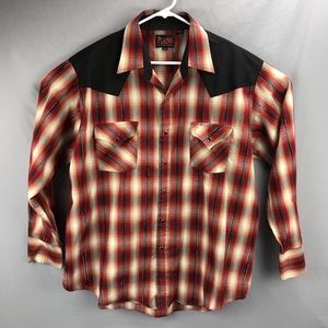 Plains Western Wear Long Sleeve Shirt Pearl Snaps Mens Size XL Red Black